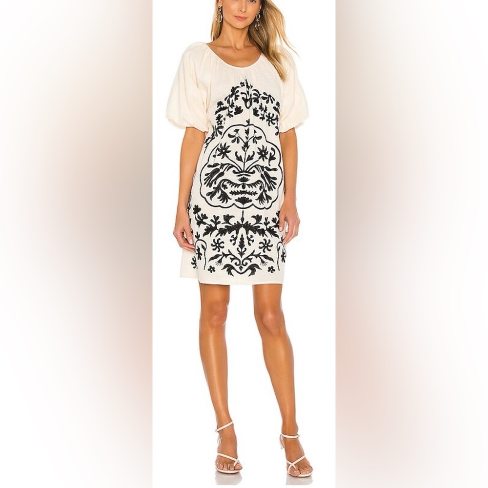 Free People Fiona Ivory Combo Mini Dress Women M Boho Beach Feminine 100%Cotton